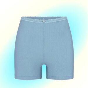 SKIMS Arctic Blue Ribbed Lace Shorts